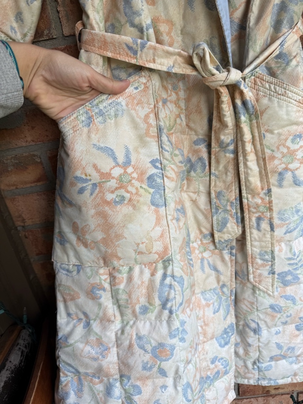 Vintage Eddie Bauer Goose Down Floral Print Full Length Quilted House Coat Robe - Picture 7 of 9